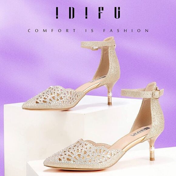 IDIFU Women's IN2 Candice Wedding Rhinestones Sequins Low Kitten Heels size 10 - Picture 1 of 10